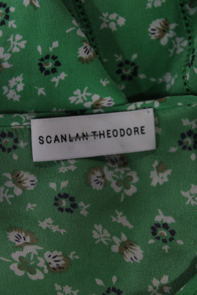 Scanlan Theodore Women Tunic Green Silk Floral Long Sleeve Size 8