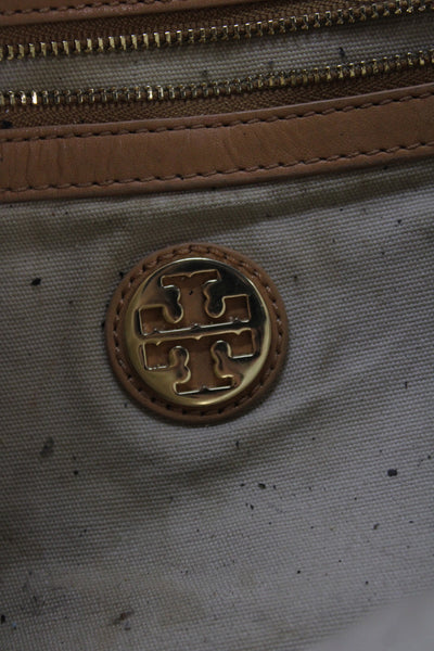 Tory Burch Womens Striped Gold Tone Tote Shoulder Handbag Beige Pink