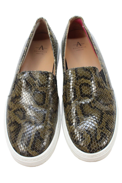 Aquatalia Womens Snakeskin Print Low Top Sneakers Brown Black Size 9 Medium