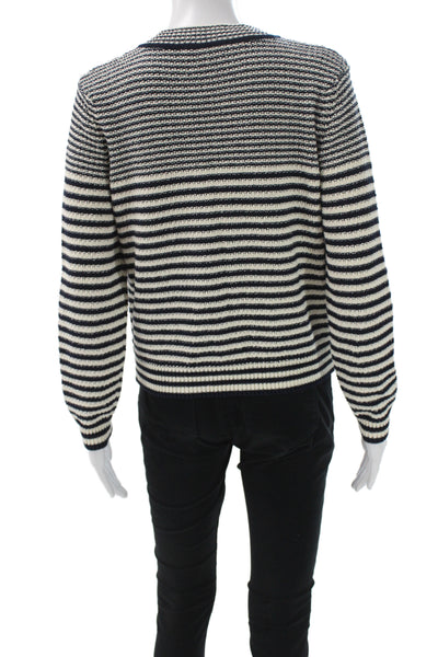 Frame Women Cardigan Black Striped Round Neck Long Sleeve Nautical Size M