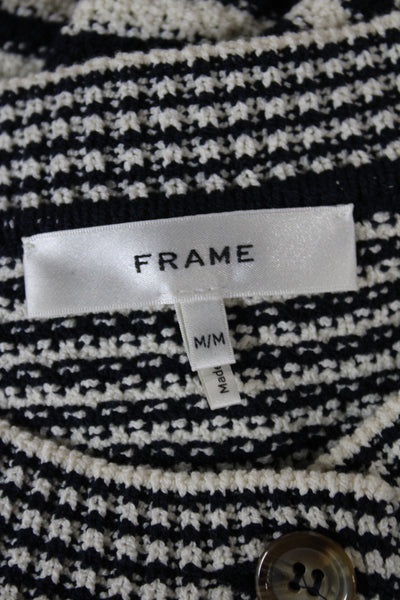 Frame Women Cardigan Black Striped Round Neck Long Sleeve Nautical Size M