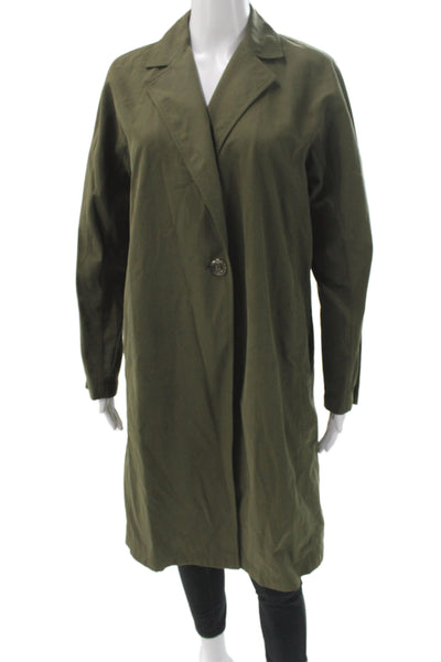 Lafayette 148 New York Women Overcoat Green Button Long Sleeve Size XS