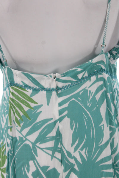 Poupette St. Barth Women Maxi Dress Green Floral V-Neck Sleeveless Size L