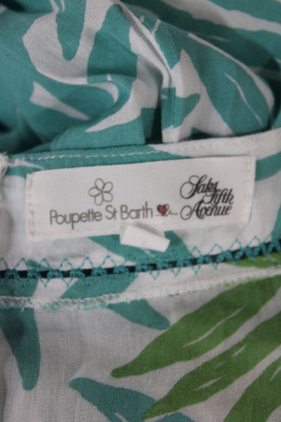 Poupette St. Barth Women Maxi Dress Green Floral V-Neck Sleeveless Size L