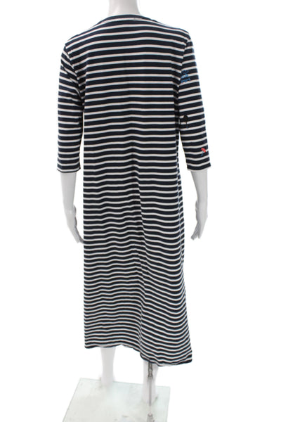 Vilagallo Women Striped Blue V-Neck Maxi Dress 3/4 Sleeve Nautical Size 40