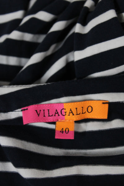 Vilagallo Women Striped Blue V-Neck Maxi Dress 3/4 Sleeve Nautical Size 40