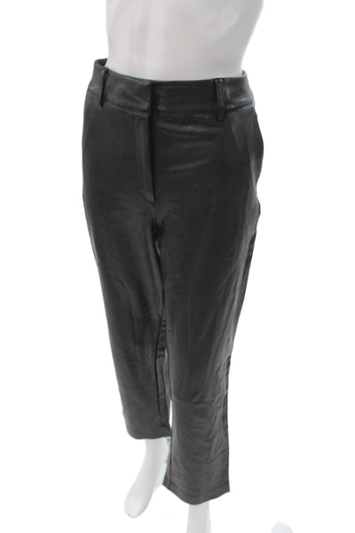 Commando Womens Ankle Faux Leather Pants Black Button Size M
