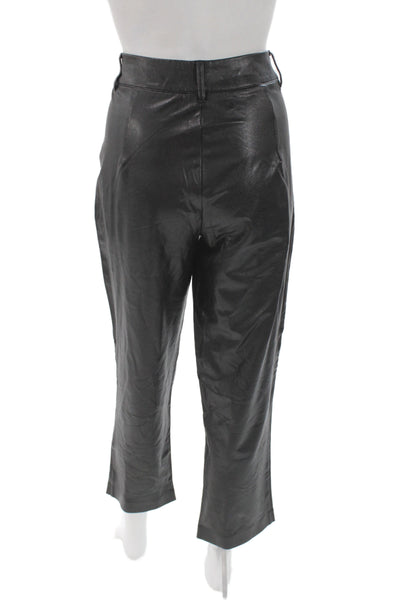 Commando Womens Ankle Faux Leather Pants Black Button Size M
