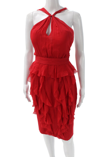 Jason Wu Women Sheath Dress Red Silk Halter Sleeveless Cocktail Short Size 2