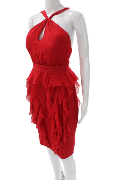Jason Wu Women Sheath Dress Red Silk Halter Sleeveless Cocktail Short Size 2