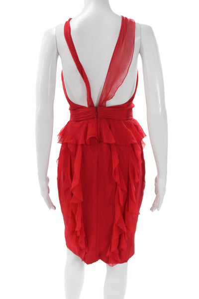 Jason Wu Women Sheath Dress Red Silk Halter Sleeveless Cocktail Short Size 2