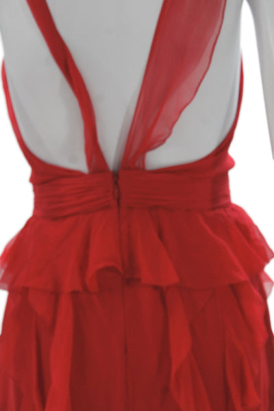 Jason Wu Women Sheath Dress Red Silk Halter Sleeveless Cocktail Short Size 2