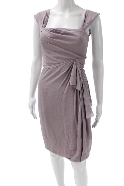 J. Mendel Women Sheath Cocktail Purple Silk Square Neck Sleeveless Dress Size 2