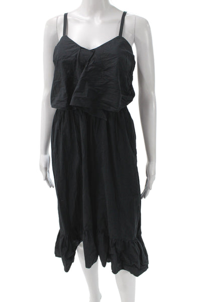 Joie Women Sundress Black V-Neck 100% Cotton Sleeveless Zip Midcalf Size 0