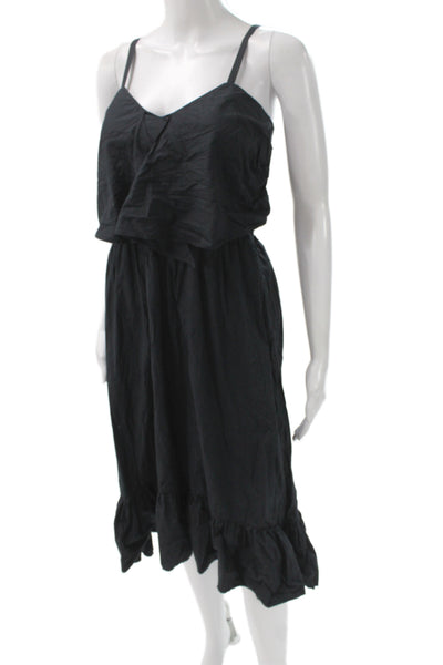 Joie Women Sundress Black V-Neck 100% Cotton Sleeveless Zip Midcalf Size 0