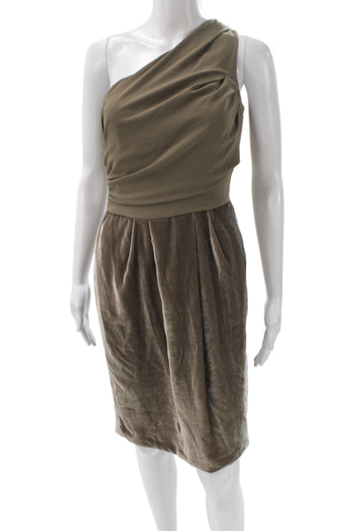 Escada Womens Sheath Dress Brown Velvet One Shoulder Short Size 34