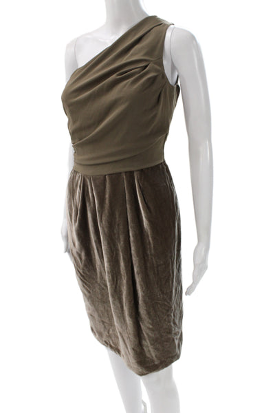 Escada Womens Sheath Dress Brown Velvet One Shoulder Short Size 34