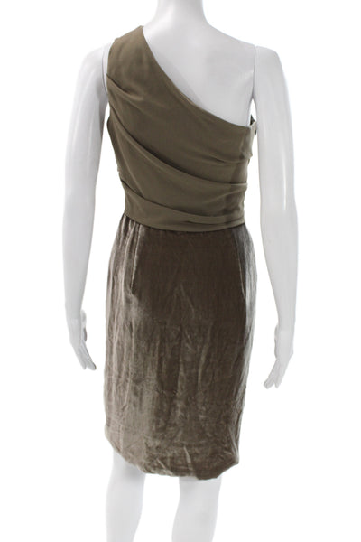 Escada Womens Sheath Dress Brown Velvet One Shoulder Short Size 34