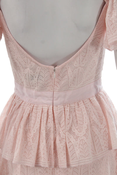 By Malina Women Fit & Flare Lace High Neck Short Sleeve Pink Dress Size XS