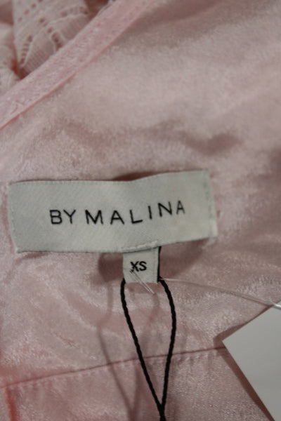 By Malina Women Fit & Flare Lace High Neck Short Sleeve Pink Dress Size XS