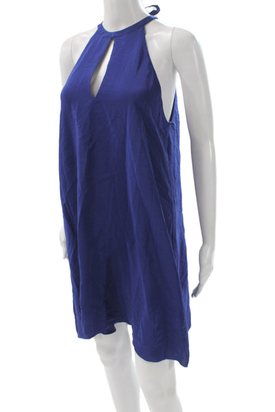 Amanda Uprichard Women Blue Silk Halter Shift Dress Size S
