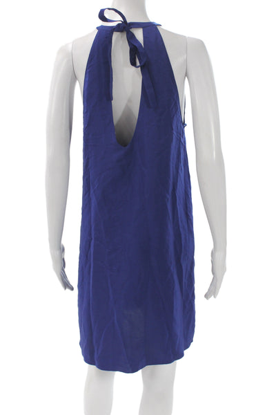 Amanda Uprichard Women Blue Silk Halter Shift Dress Size S