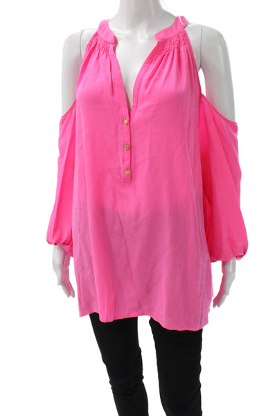 Lilly Pulitzer Women Silk V-Neck Long Sleeve Tunic Pink Bohemian Size XL