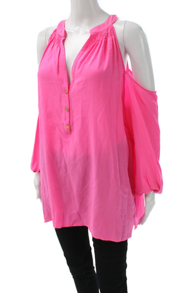 Lilly Pulitzer Women Silk V-Neck Long Sleeve Tunic Pink Bohemian Size XL