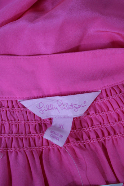 Lilly Pulitzer Women Silk V-Neck Long Sleeve Tunic Pink Bohemian Size XL
