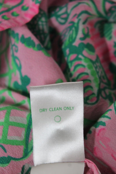 Lilly Pulitzer Women Tunic Blouse Green Silk VNeck Long Sleeve Size XL