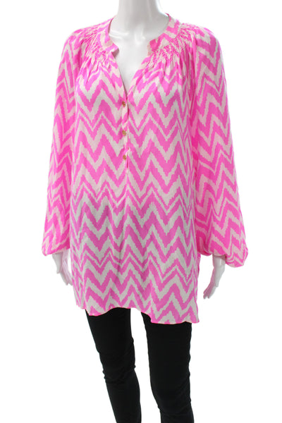 Lilly Pulitzer Women Pink Chevron V-Neck Long Sleeve Tunic Size XL
