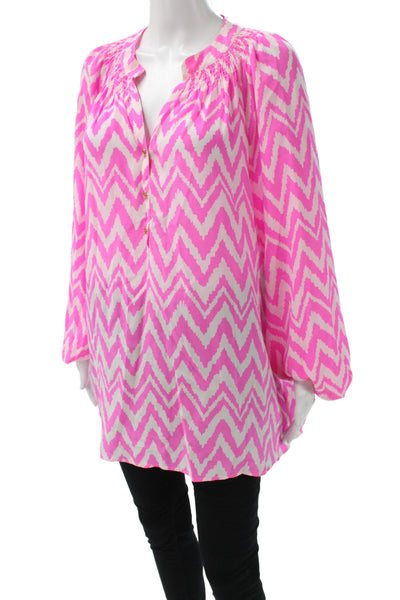Lilly Pulitzer Women Pink Chevron V-Neck Long Sleeve Tunic Size XL