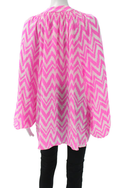 Lilly Pulitzer Women Pink Chevron V-Neck Long Sleeve Tunic Size XL