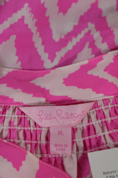 Lilly Pulitzer Women Pink Chevron V-Neck Long Sleeve Tunic Size XL