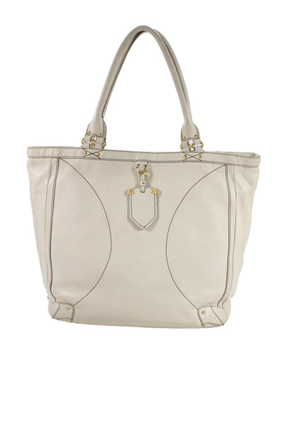 Cole Haan Womens Leather Snap Closure Top Handle Handbag Cream