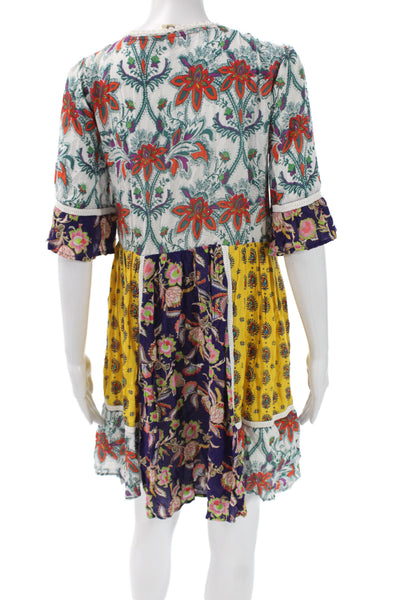 Lilka Anthropologie Womens Floral V-Neck Mini Tie Waist Rayon Dress Size XS