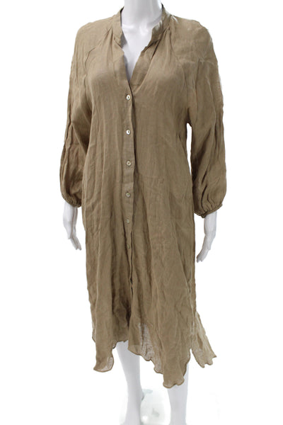 Zara Women Shirt Dress Brown Collared Long Sleeve Full Length Bohemian Size S