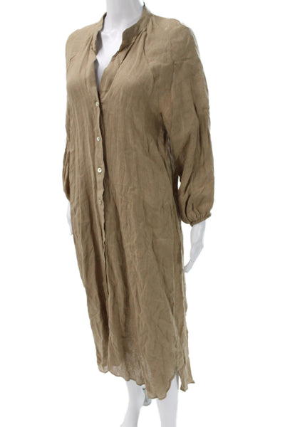 Zara Women Shirt Dress Brown Collared Long Sleeve Full Length Bohemian Size S