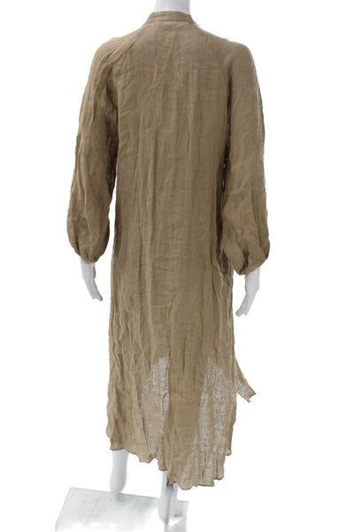 Zara Women Shirt Dress Brown Collared Long Sleeve Full Length Bohemian Size S