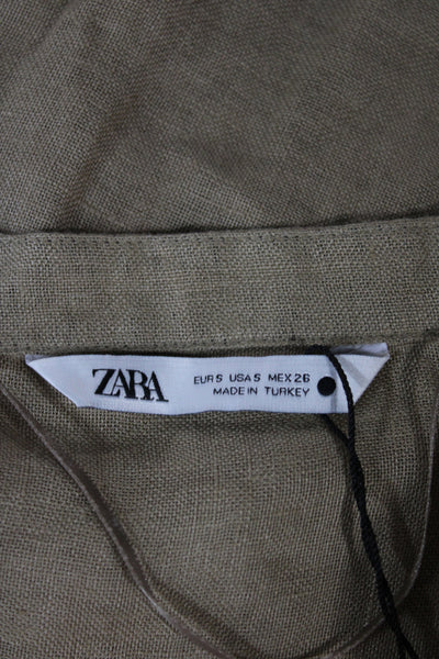 Zara Women Shirt Dress Brown Collared Long Sleeve Full Length Bohemian Size S