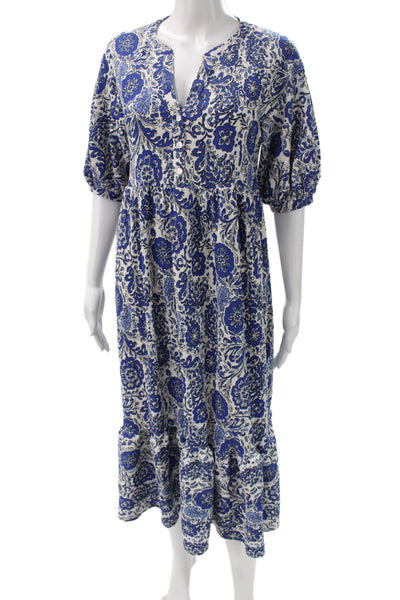 Zara Womens Maxi Dress Blue Cotton V Neck Half Sleeve Bohemian Size S