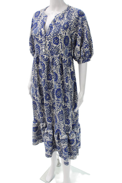 Zara Womens Maxi Dress Blue Cotton V Neck Half Sleeve Bohemian Size S