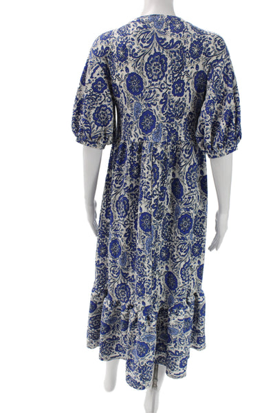 Zara Womens Maxi Dress Blue Cotton V Neck Half Sleeve Bohemian Size S