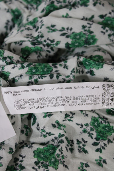 Zara Women Maxi Dress Green Floral Collared Button 3/4 Sleeve Viscose Size XS