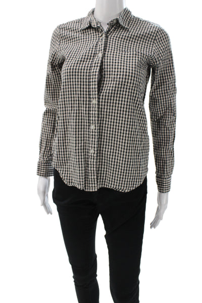 Steven Alan Women Beige Check Collared Cotton Long Sleeve Button-Up Top Size 0P