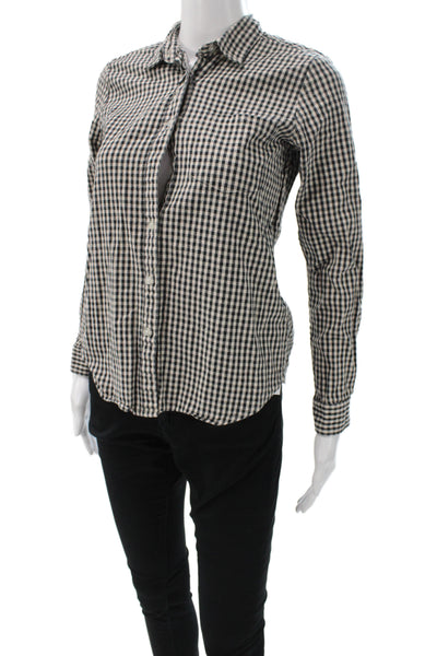 Steven Alan Women Beige Check Collared Cotton Long Sleeve Button-Up Top Size 0P