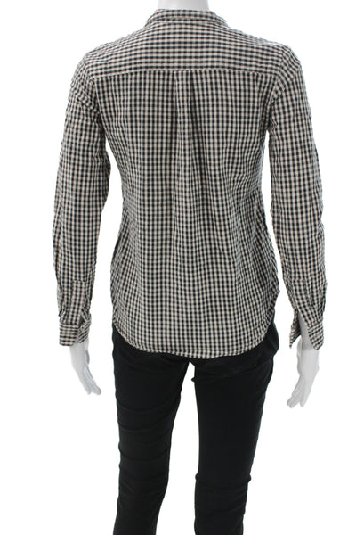 Steven Alan Women Beige Check Collared Cotton Long Sleeve Button-Up Top Size 0P