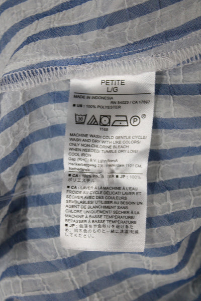 Banana Republic Women Cropped Blue Striped V-Neck Tie Blouse Size L Petite