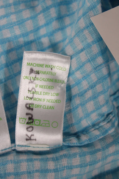 Lilly Pulitzer Women Blue Check Collared Linen Button-Up Long Sleeve Size M