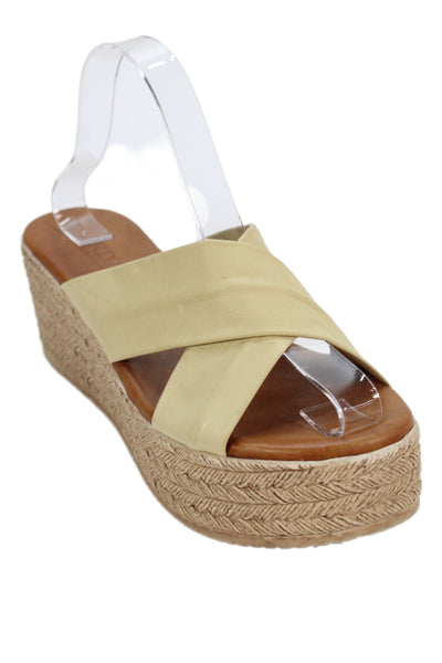 Cordani Womens Leather Cross Strap Platform Espadrille Sandals Beige Size 40 10